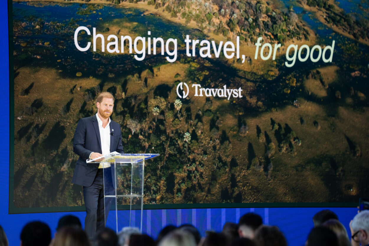 Prince Harry, Duke of Sussex, founder of Travalyst, speaks to travel and tourism leaders at Skift Global Forum in New York City